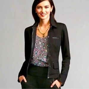 Cabi Black Ponte Blazer Jacket with faux leather trim size Large
